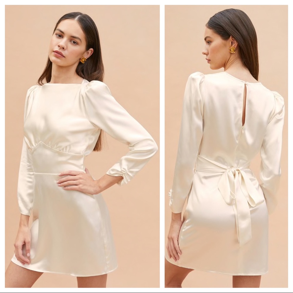 Reformation Rudi Silk Mini Dress Ivory 4